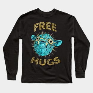 Cute free hugs puffer fish, funny blowfish Long Sleeve T-Shirt